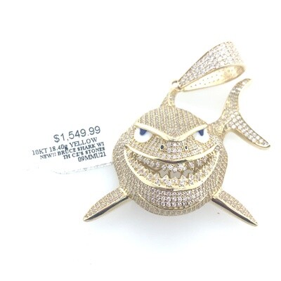 BRAND NEW!! BRUCE THE SHARK CHARM 10k YELLOW GOLD WITH CZ STONES