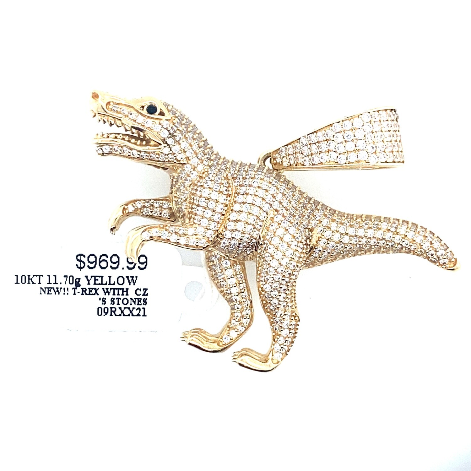 BRAND NEW!! T-REX DINOSAUR CHARM 10k YELLOW GOLD WITH CZ STONES