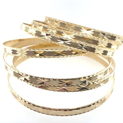 BRAND NEW!!! 10K YELLOW GOLD 7 DAY BANGLES SET DIAMOND CUT STAR DESIGNS 49.10grams TOTAL WEIGHT