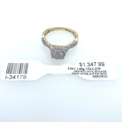 BRAND NEW!!! 14K YELLOW GOLD SIZE 8 DIAMOND ENGAGEMENT RING  WITH .63 ctw  ROUND DIAMONDS &  3.00grams TOTAL WEIGHT