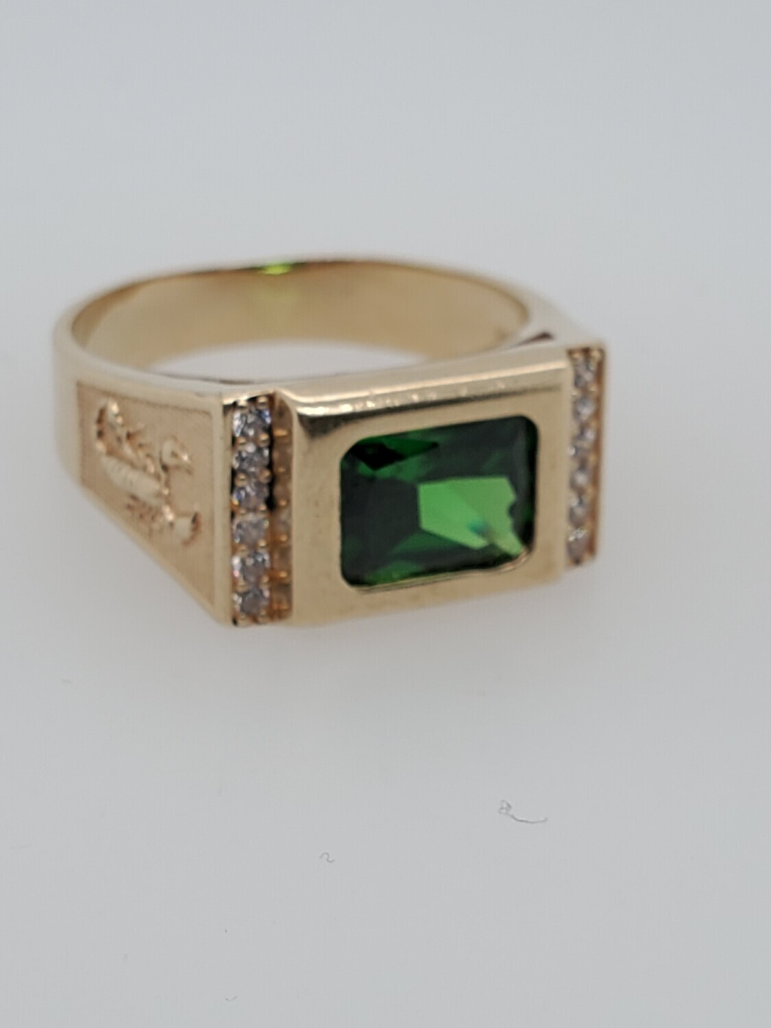 BRAND NEW!! 10k MEN'S RING WITH CENTER GREEN STONE AN CZS  INVENTORY # I-18294 75TH AVE