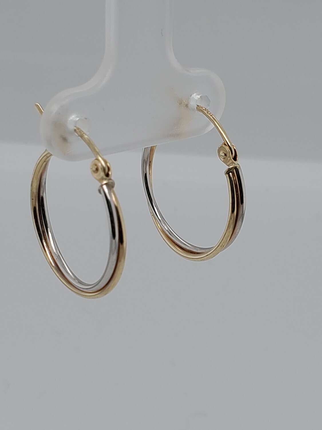 BRAND NEW!! 10KT TWO TONE HOLLOW SMALL DOUBLE HOOP EARRINGS  INVENTORY # I-18343 75TH AVE