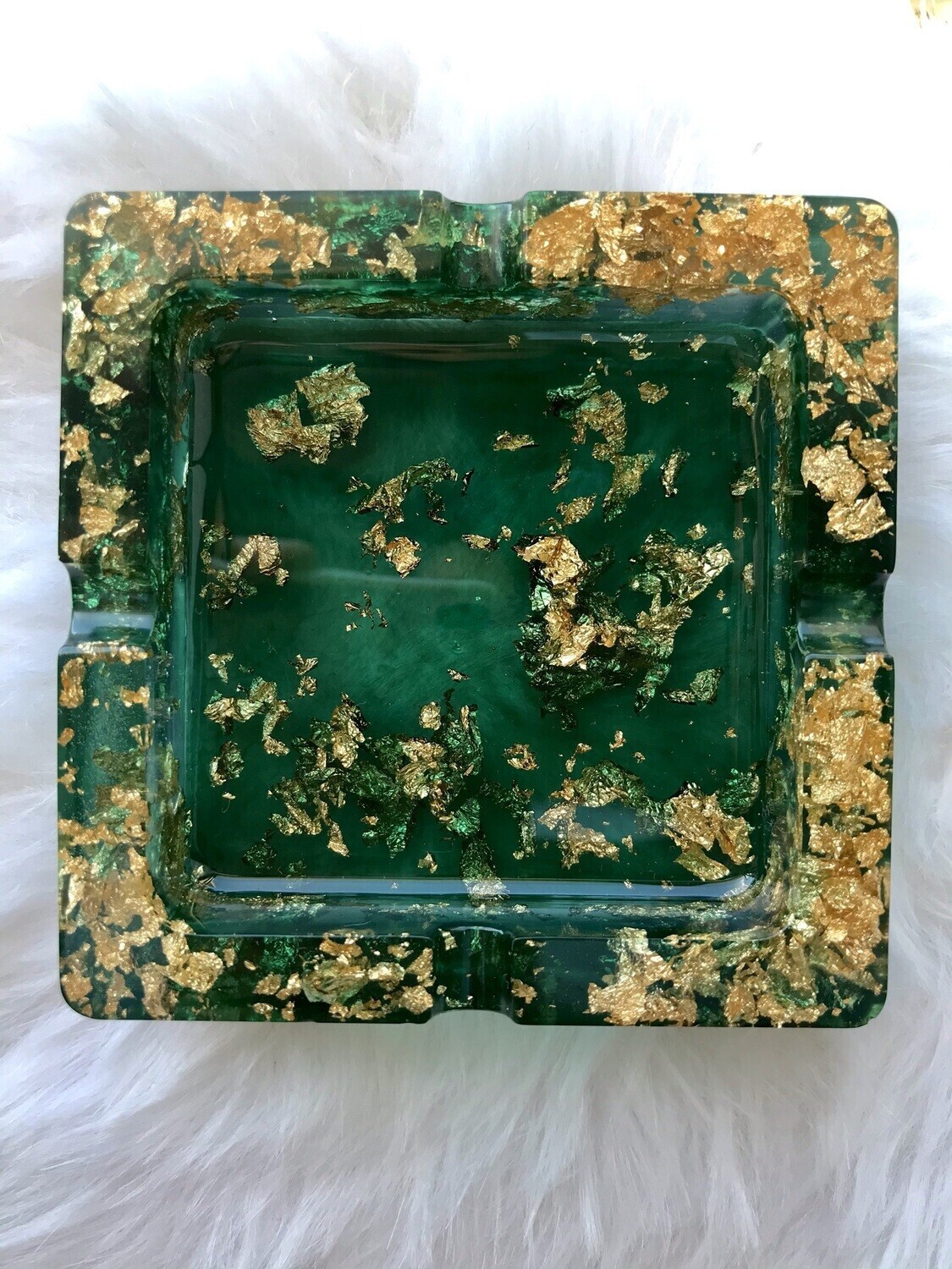 Emerald Green and Gold Ashtray