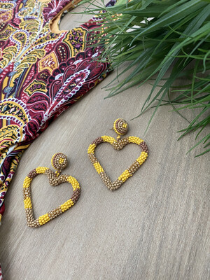 Yellow Gold Beads Heart Earrings