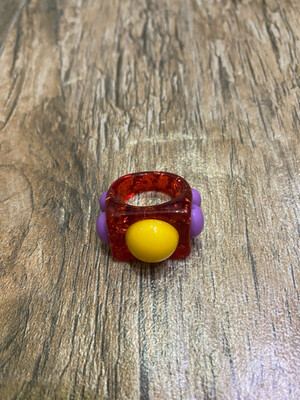 Red Yellow Lilac Chunk Ring
