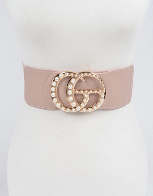 Blush Pink GG Pearls Spandex Belt