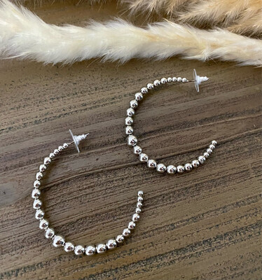Silver Beads Hoops Earrings