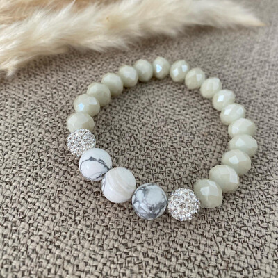 White Grey Crystal Beads Bracelet