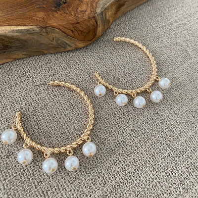 Gold & Pearls Hoops Earrings