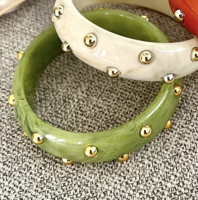 Olive Green Gold Studded Bracelet 