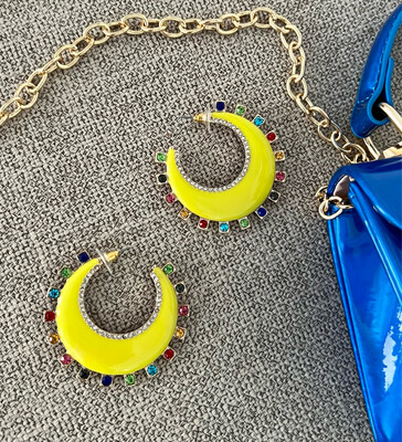 Moon Yellow & Multi Hoops Earrings 