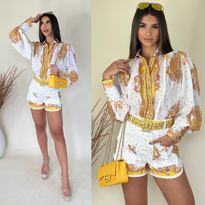 Bali Sheer Yellow Blouse & Shorts Set