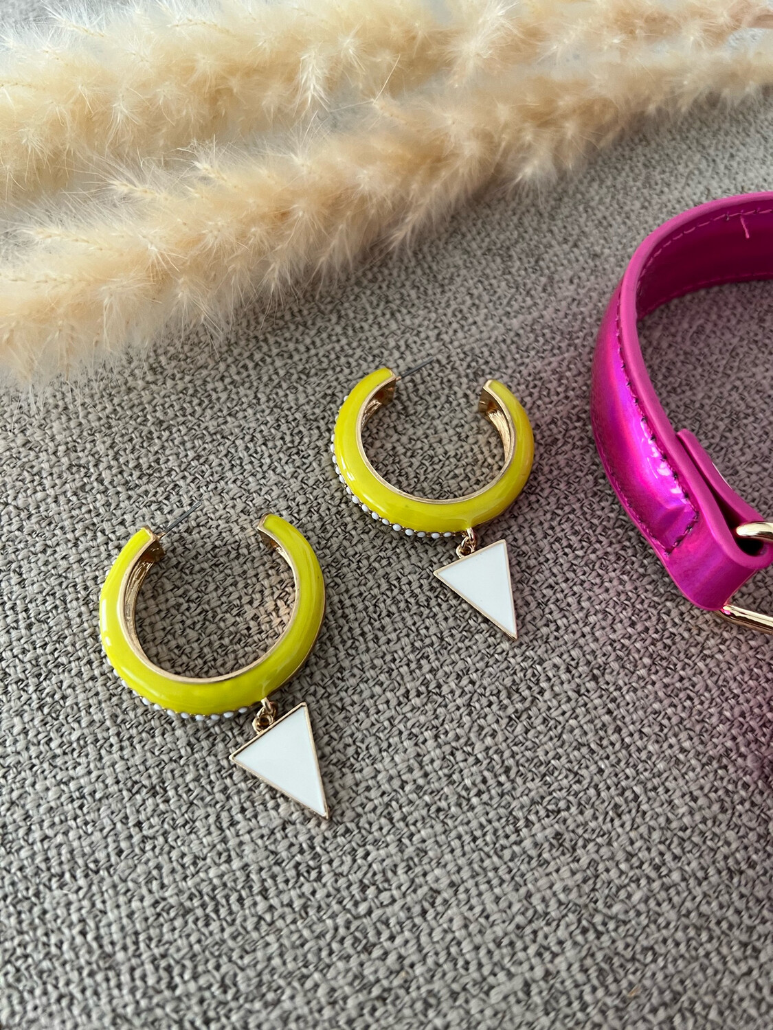 Yellow Triangle Hoops Earrings