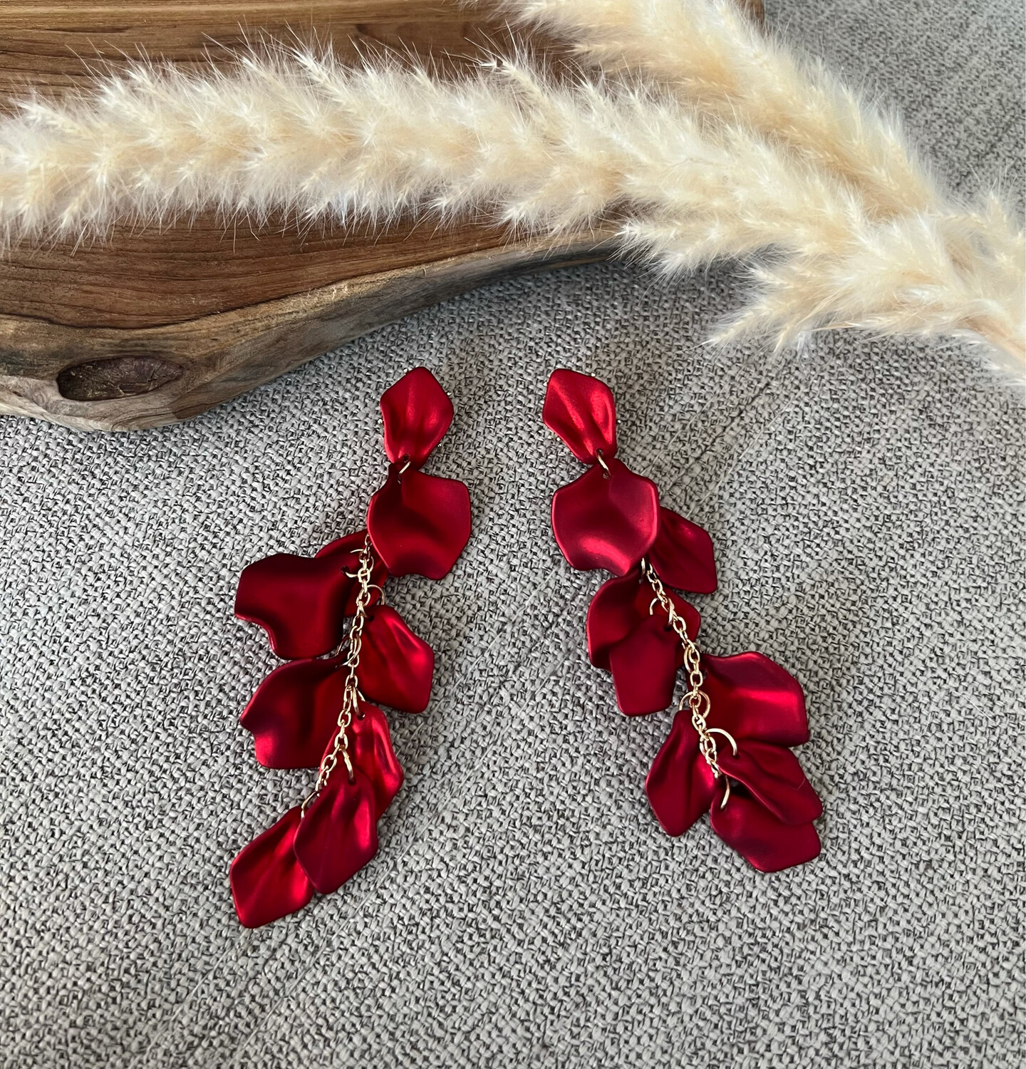 Red Metallic Petals Earrings 