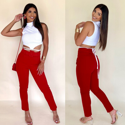 Red Skinny Highwaisted Pants