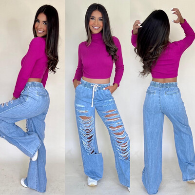  Denim Ripped Loose Jeans