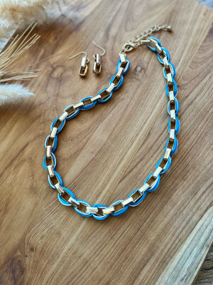 Blue Chain Necklace & Earrings Set