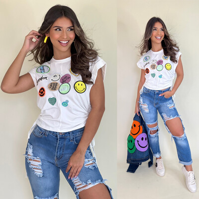 Smiley Face Patch T Top