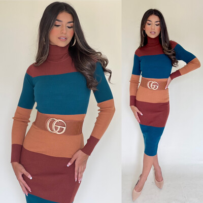  Color Block Midi Dress