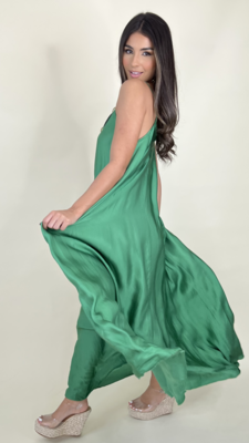 Satin Emerald Green Maxi Dress