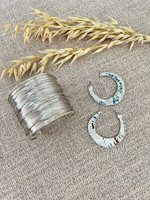 Silver Wired Bracelet & Hoops Earrings Set