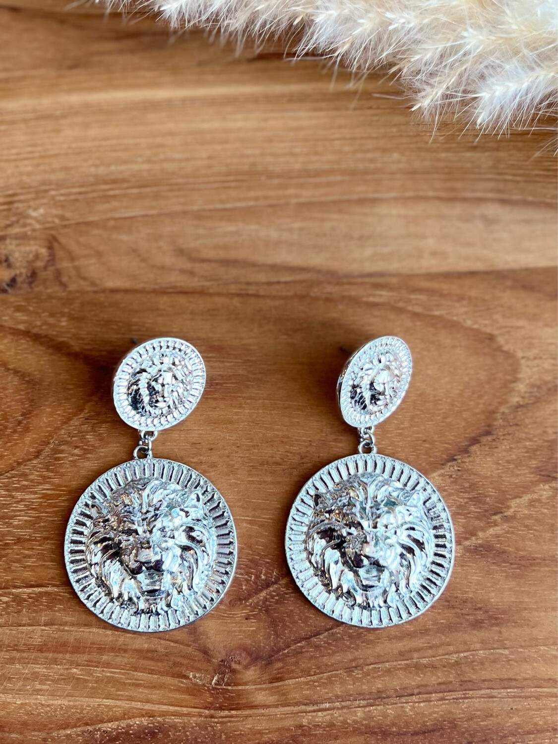 Silver Lion Earrings