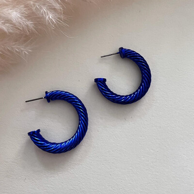 Blue Medium Hoops Earrings