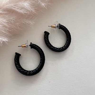 Black Medium Hoops Earrings