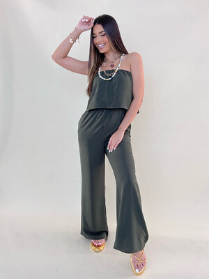 Olive Green Strapless Jumpsuit