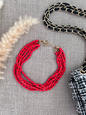 Red Beads Layers Necklace