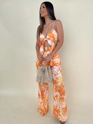 Light Orange Tropical Top & Pants Set
