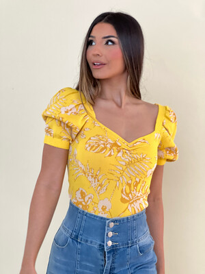 Yellow Leaves Puffy Blouse