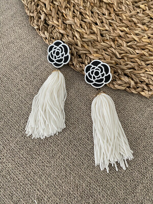 White Black Flower Earrings