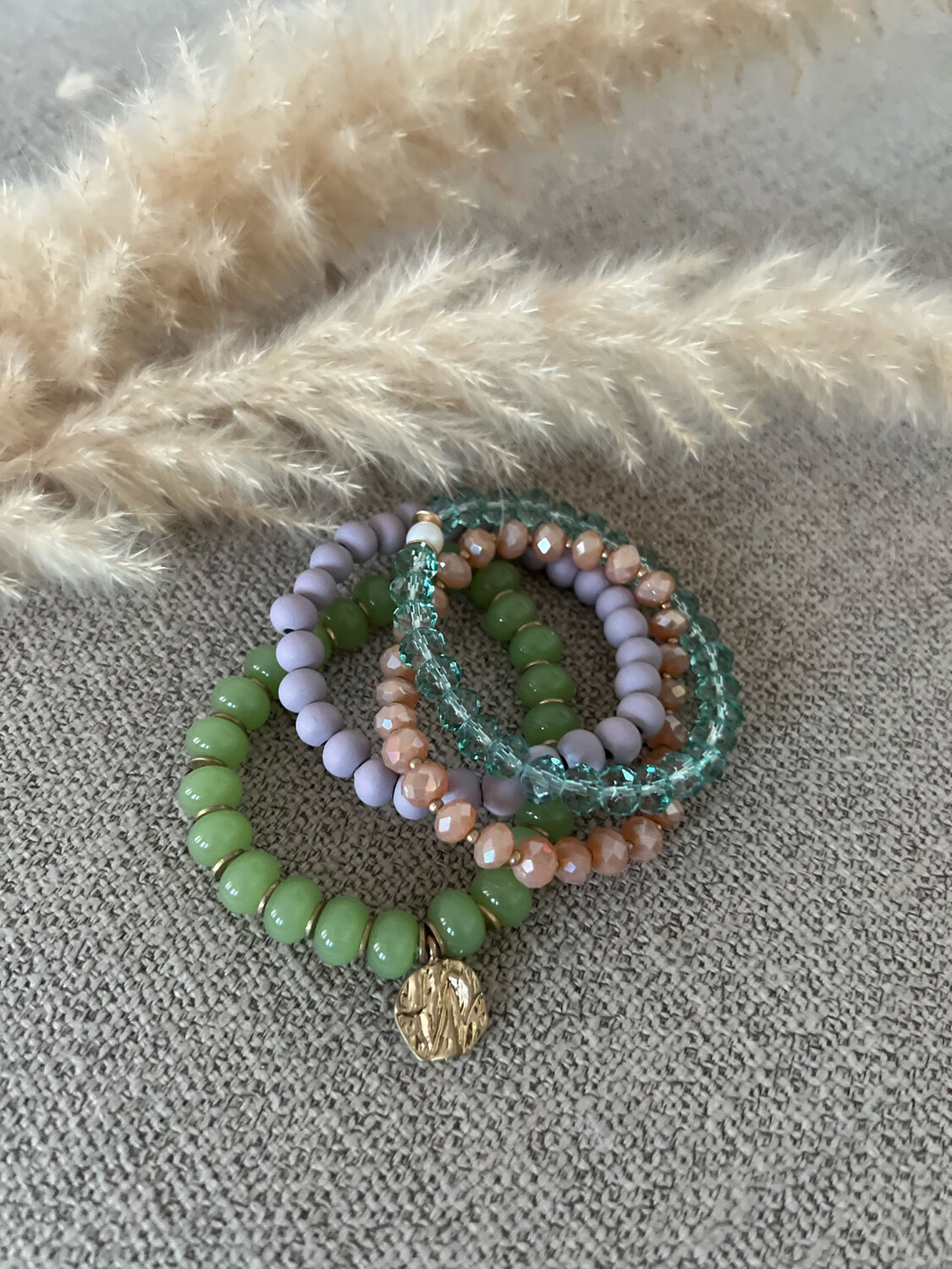 Lilac Green Beads Bracelet Set