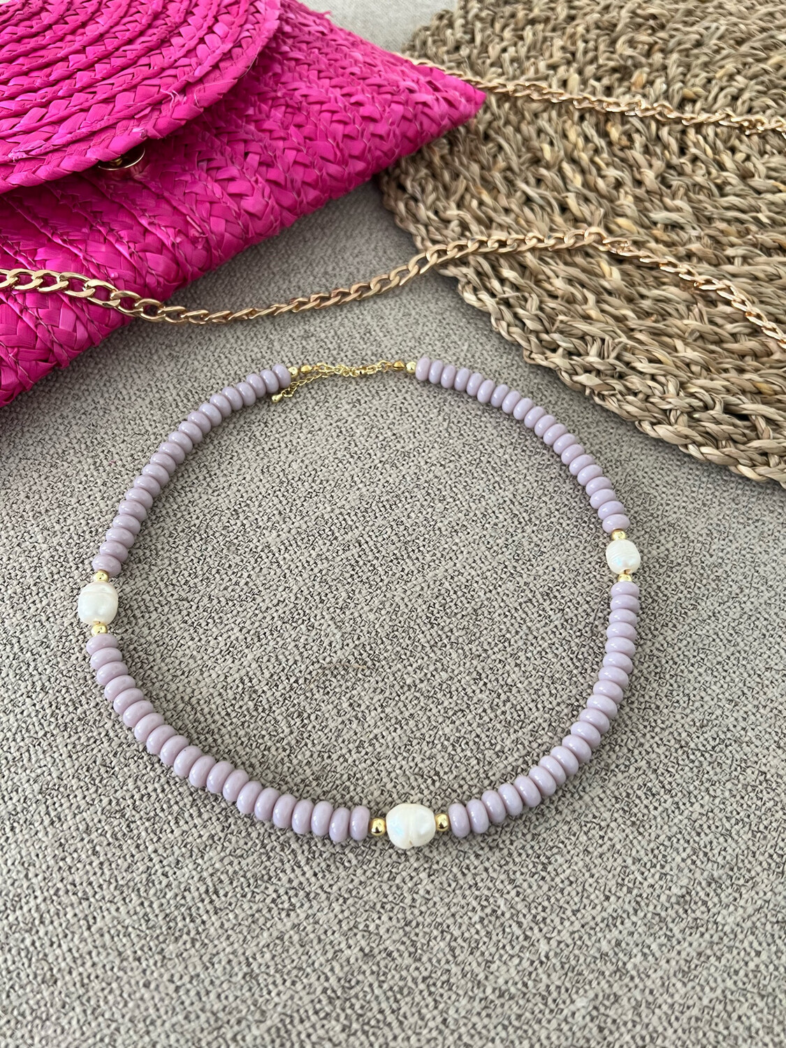 Lilac Beads & Pearls Handmade Necklace