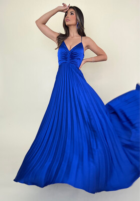 Royal Blue Pleated Maxi Dress
