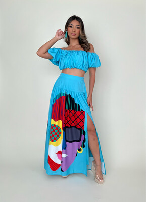 Artistry Aqua Top & Maxi Skirt Set