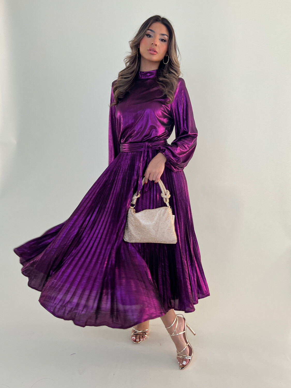 Colección Primavera Verano | Purple Metallic Pleated Dress | Foggia ...