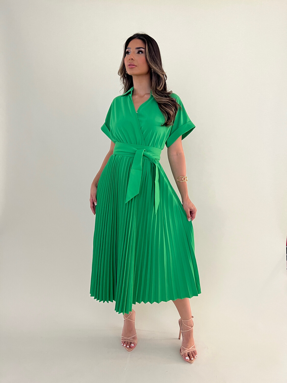 Emerald Pleated Midi Dress