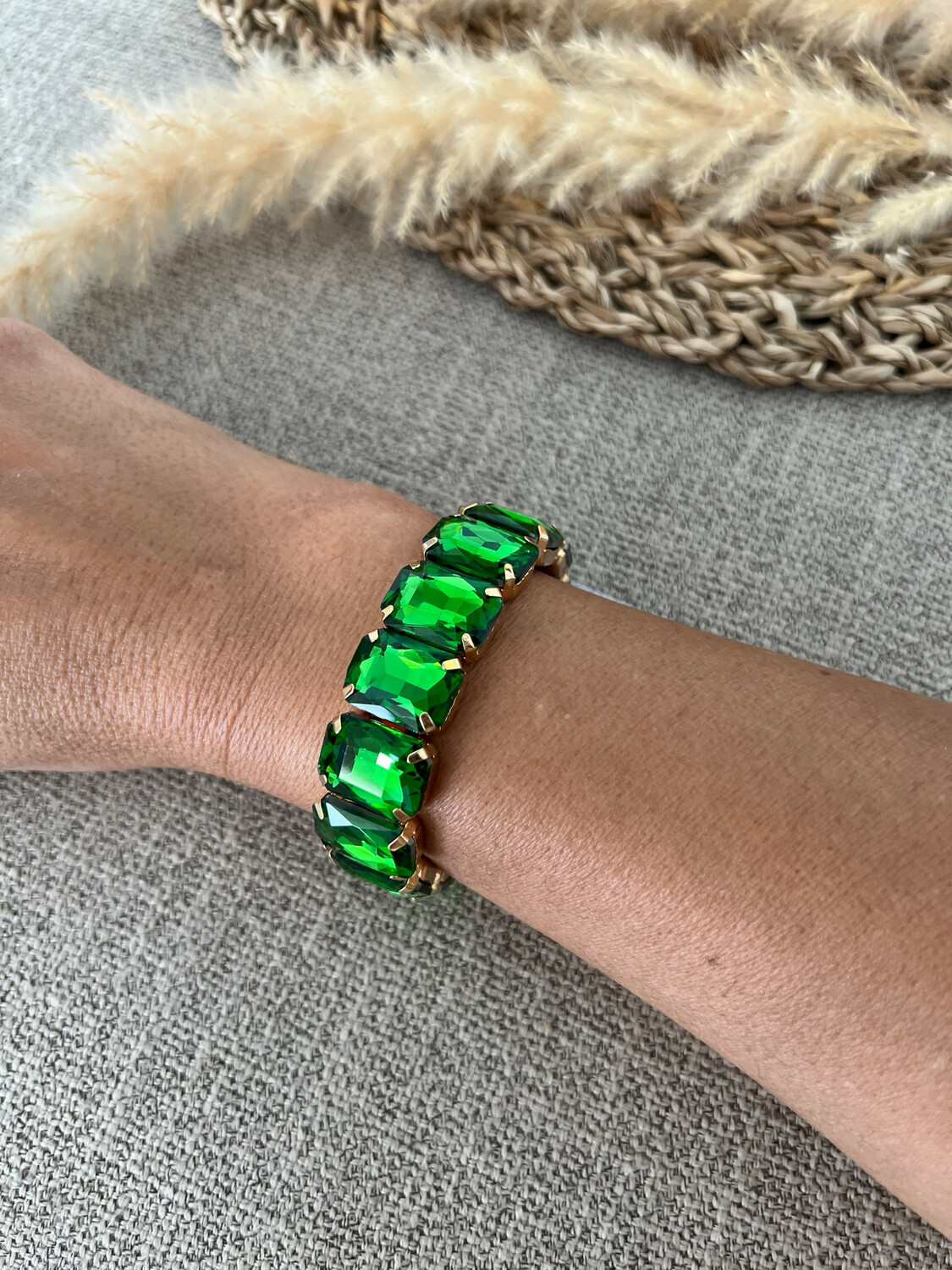 Green Bejeweled Spandex Bracelet