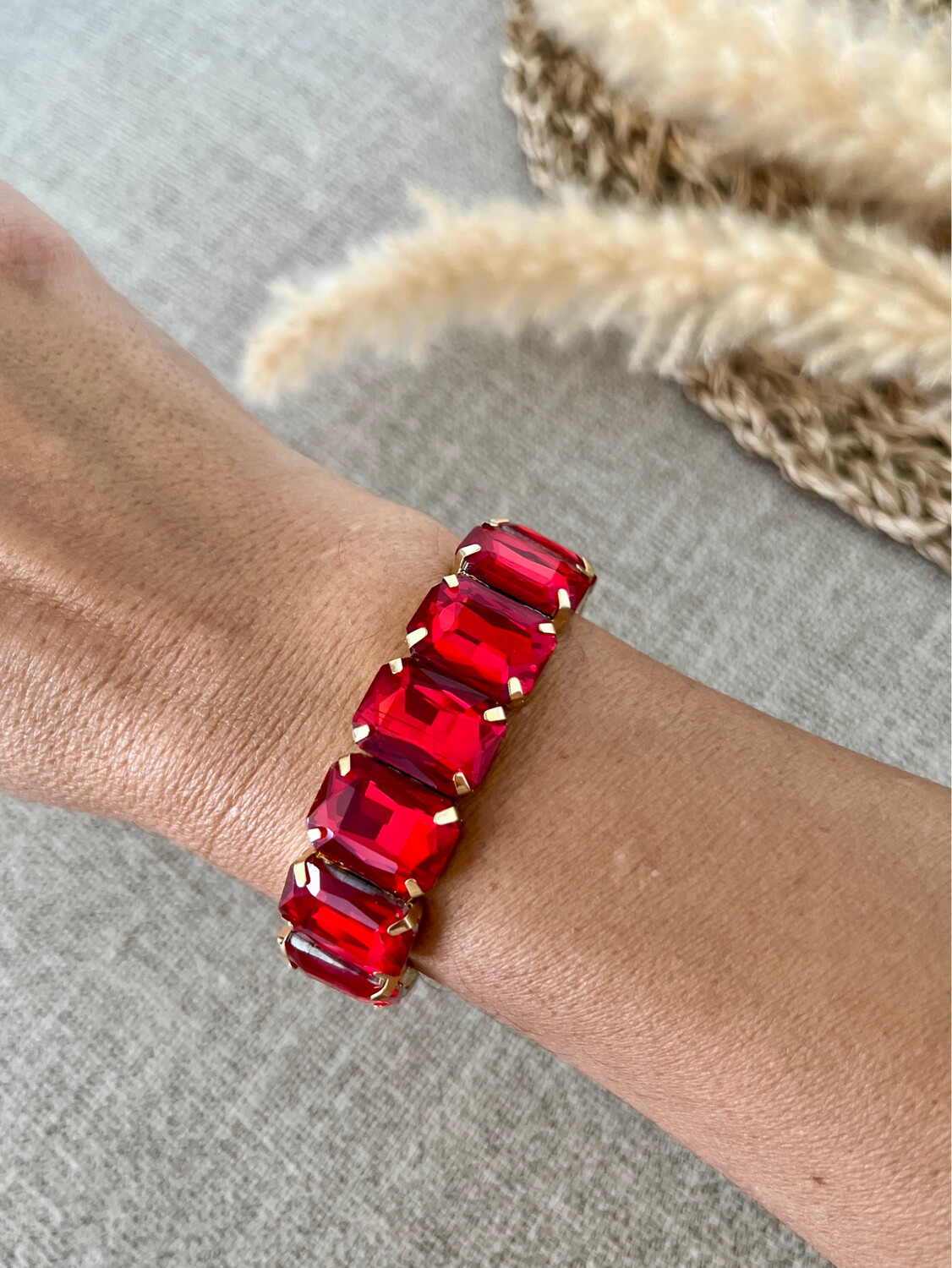 Red Bejeweled Spandex Bracelet