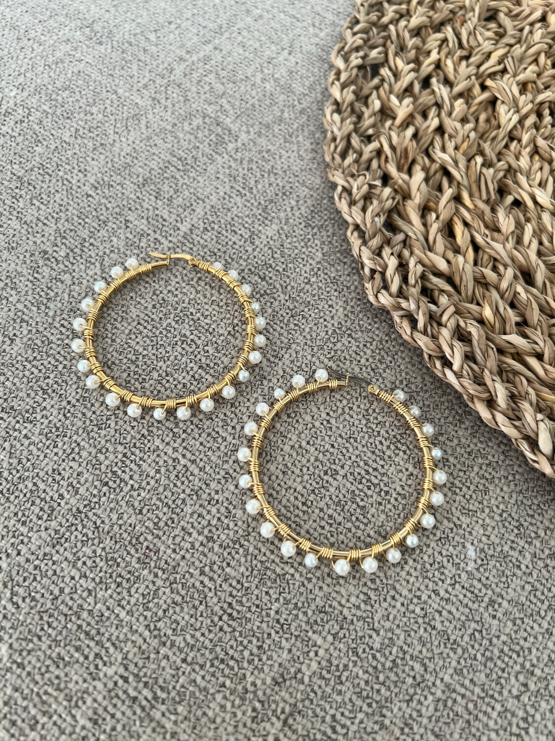 Gold Pearls Hoops Earrings