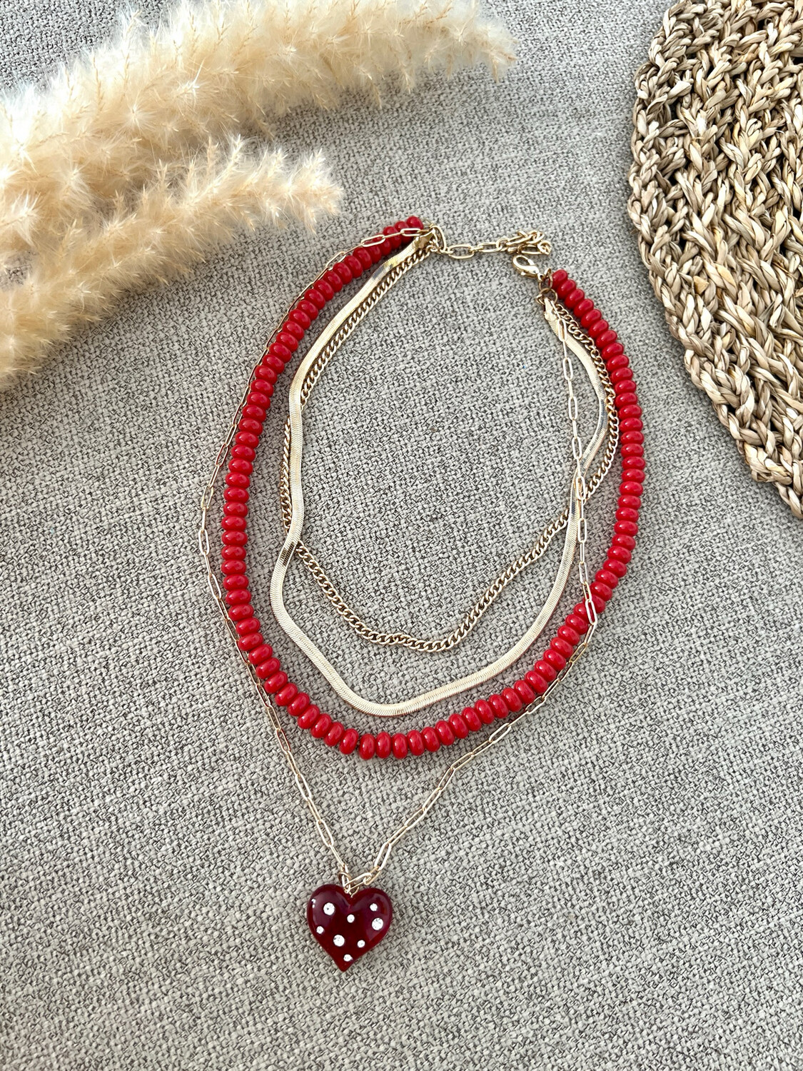Gold Chain Red Heart Necklace