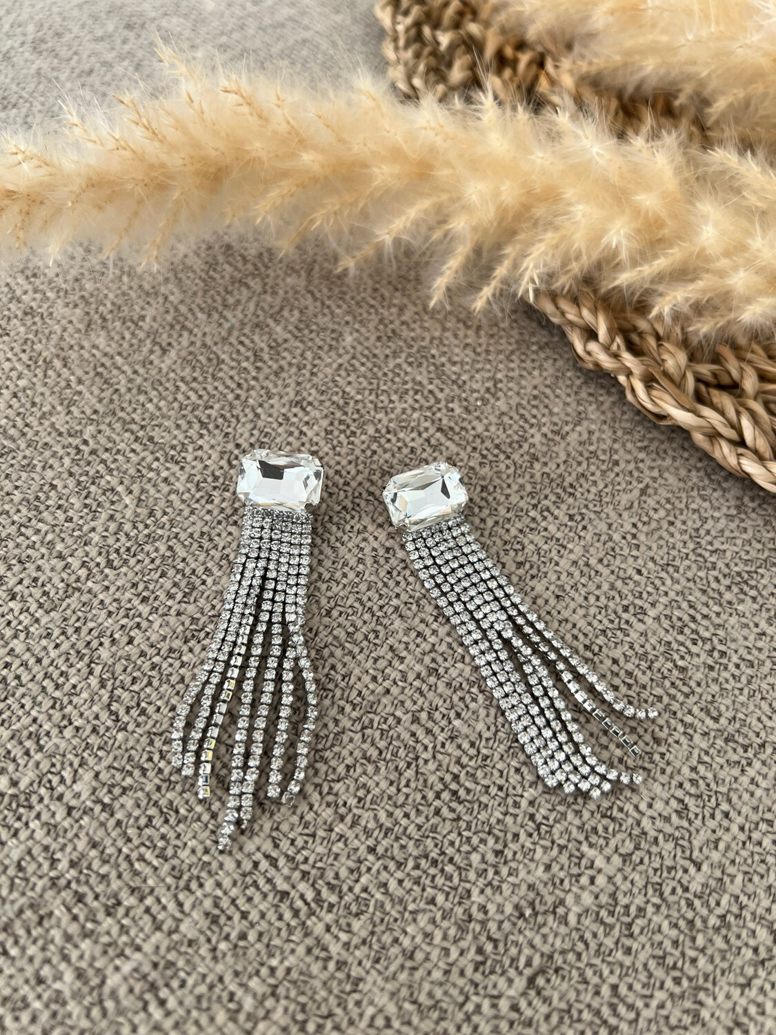 Silver Rhinestone Drops Earrings