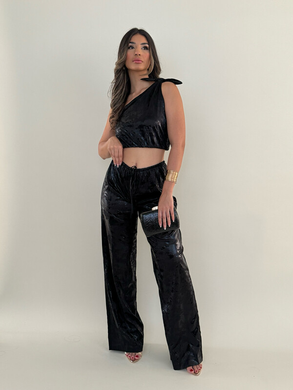 Black Silky Top & Pants Set