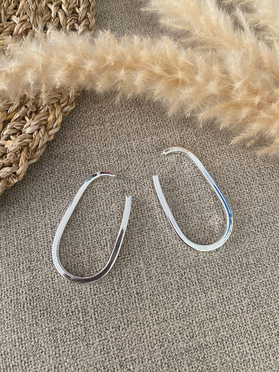 Silver Oval Hoops Earrings