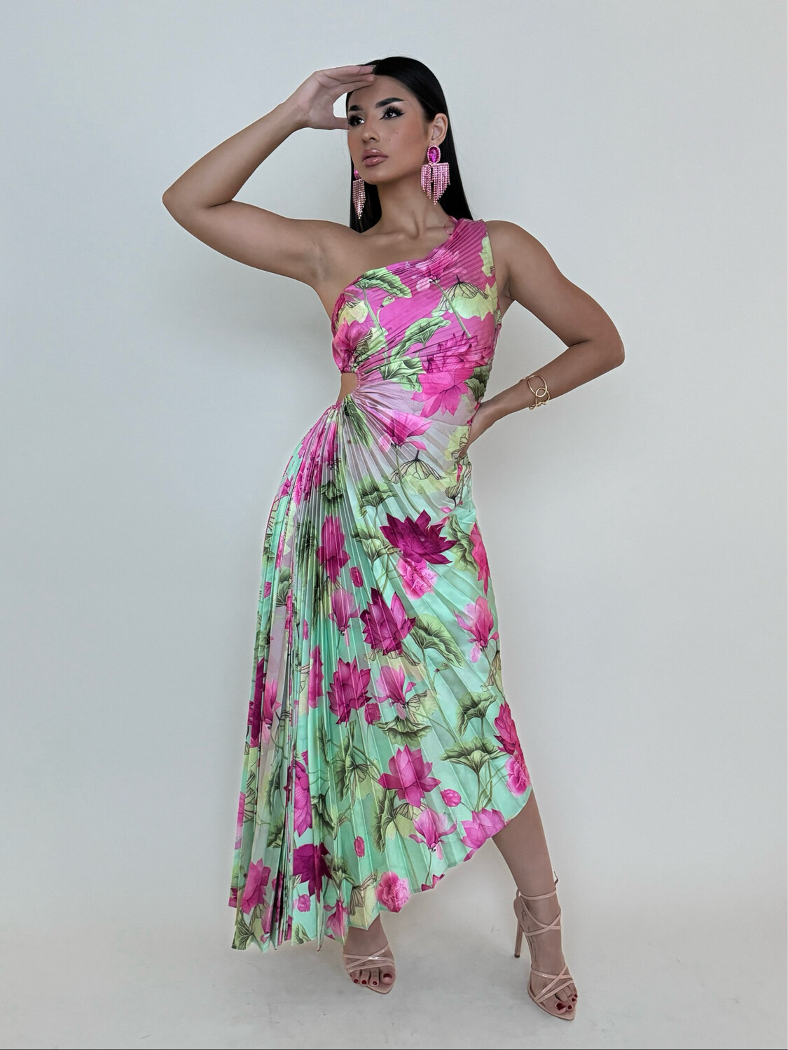 One Shoulder Asymmetric Floral Dress