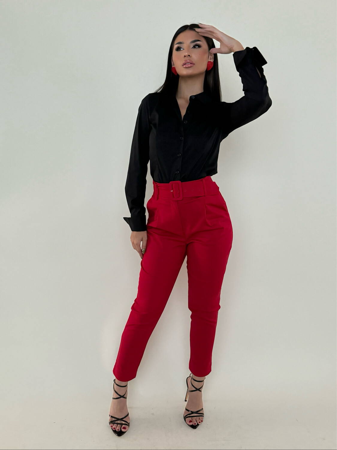 Red Highwaisted Belted Pants