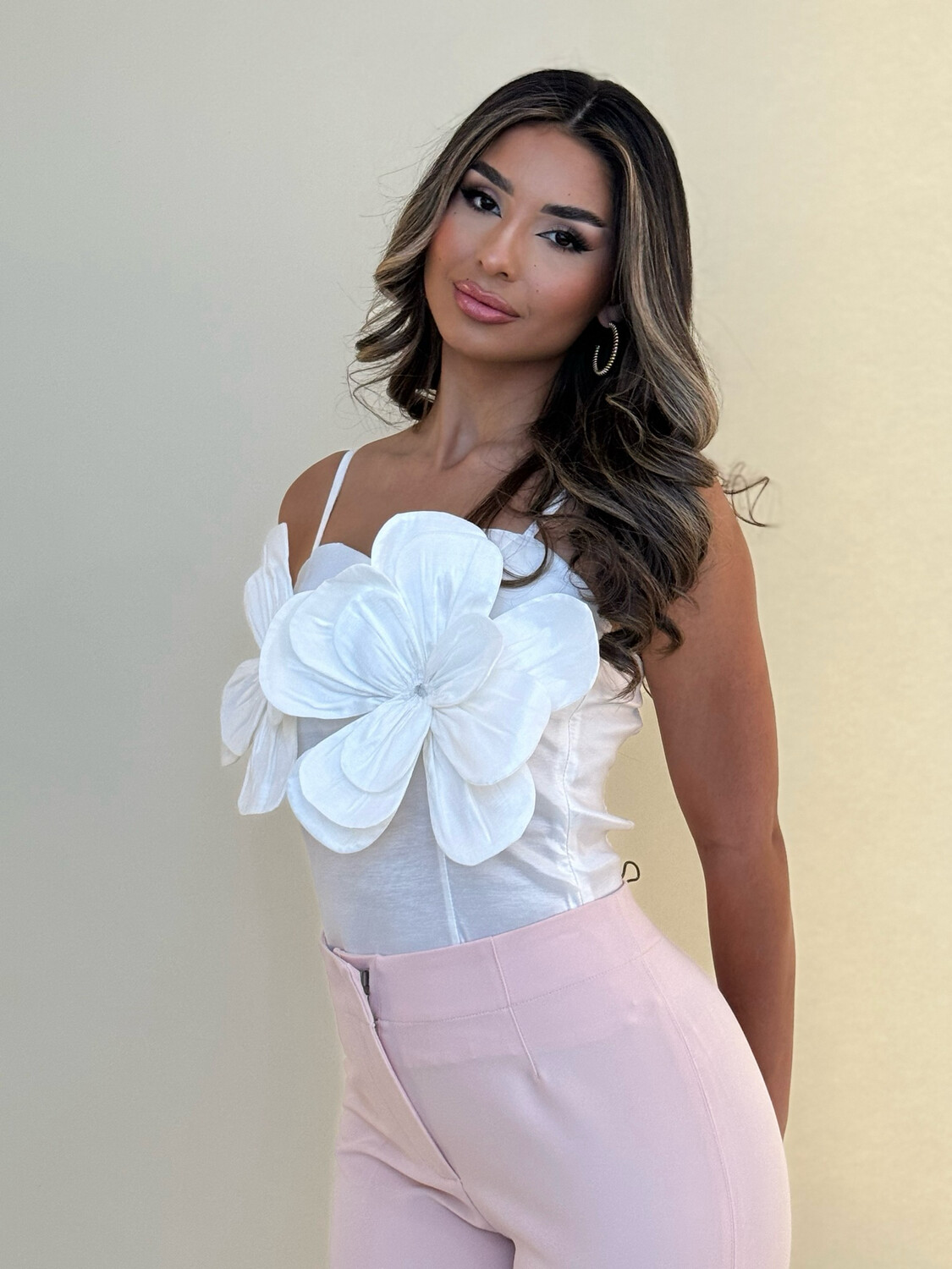 White Bold Flowers Top