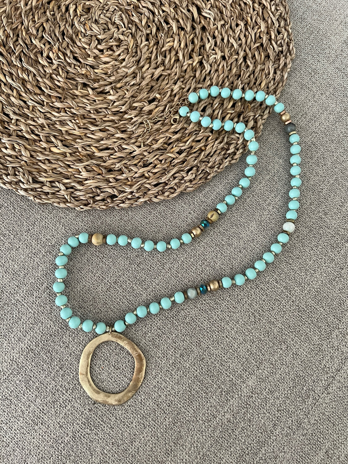 Aqua Beads Gold Necklace